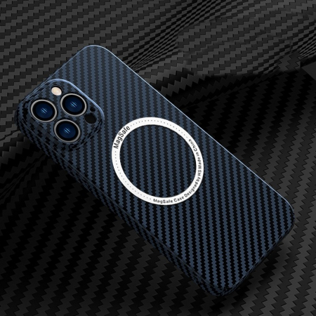 Husa de protectie pentru iPhone 14 Pro Max, Flippy, Magnetica, MagSafe, Carbon Fiber Protectie Antisoc, Albastru [1]
