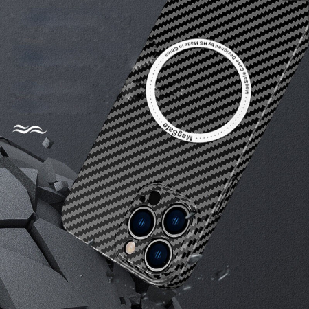 Husa de protectie pentru iPhone 14 Pro Max, Flippy, Magnetica, MagSafe, Carbon Fiber Protectie Antisoc, Negru [2]