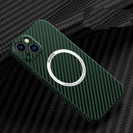 Husa de protectie pentru iPhone 14 Pro Max, Flippy, Magnetica, MagSafe, Carbon Fiber Protectie Antisoc, Verde [2]