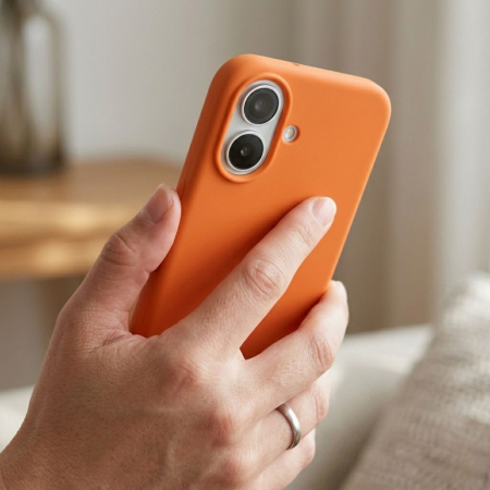 Husa de Protectie Telefon, Flippy, Compatibila cu iPhone 16 Plus, Silicon Premium Antisoc, Anti-Zgirieturi, MagSafe, Acces Camera Control, Protectie 360, Interior Microfibra, Portocaliu [1]