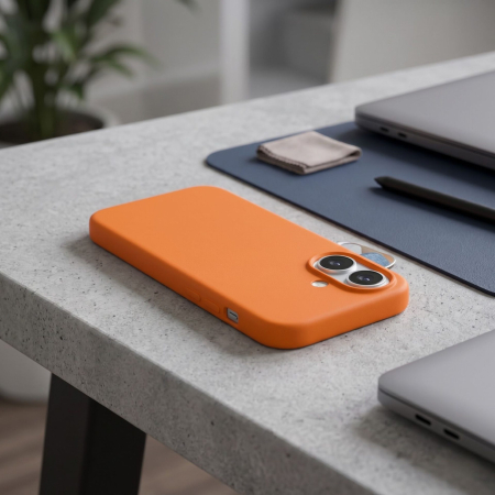Husa de Protectie Telefon, Flippy, Compatibila cu iPhone 16 Plus, Silicon Premium Antisoc, Anti-Zgirieturi, MagSafe, Acces Camera Control, Protectie 360, Interior Microfibra, Portocaliu [3]