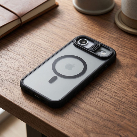 Husa de Protectie Telefon, Flippy, Compatibila cu iPhone 17 Air, MagSafe, Acrylic, Suport Metalic Protectie Camera, Anti-Soc, Negru [2]