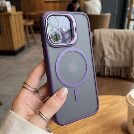 Husa de Protectie Telefon, Flippy, Compatibila cu iPhone 17, MagSafe, Acrylic, Suport Metalic Protectie Camera, Anti-Soc, Mov Inchis [1]