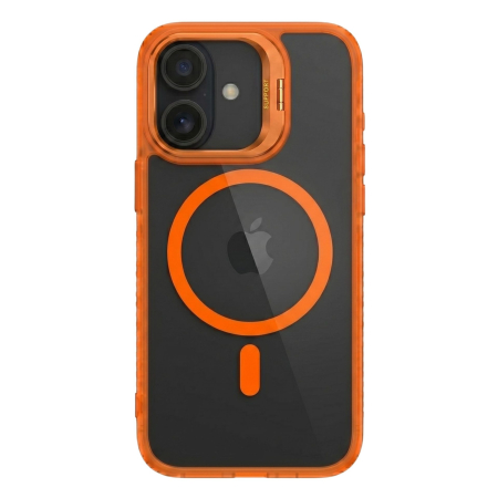Huse de telefoane - Husa de Protectie Telefon, Flippy, Compatibila cu iPhone 17, MagSafe, Acrylic, Suport Metalic Protectie Camera, Anti-Soc, Portocaliu