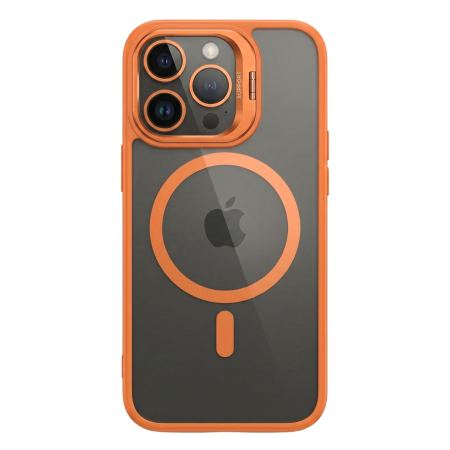 Huse de telefoane - Husa de Protectie Telefon, Flippy, Compatibila cu iPhone 17 Pro, MagSafe, Acrylic, Suport Metalic Protectie Camera, Anti-Soc, Portocaliu