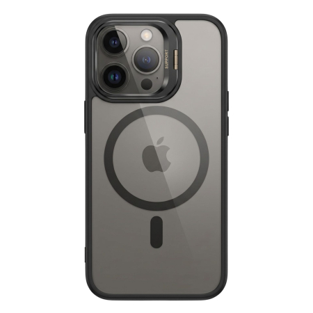 Huse de telefoane - Husa de Protectie Telefon, Flippy, Compatibila cu iPhone 17 Pro , MagSafe, Acrylic, Suport Metalic Protectie Camera, Anti-Soc, Transparent/Negru