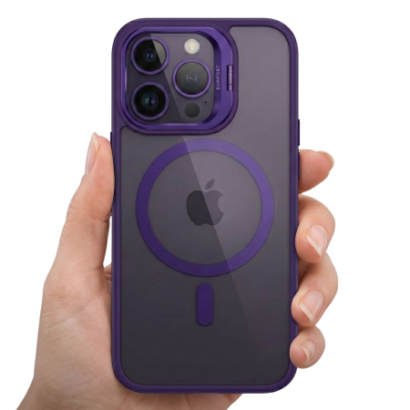 Husa de Protectie Telefon, Flippy, Compatibila cu iPhone 17 Pro Max, MagSafe, Acrylic, Suport Metalic Protectie Camera, Anti-Soc, Mov/Inchis [1]