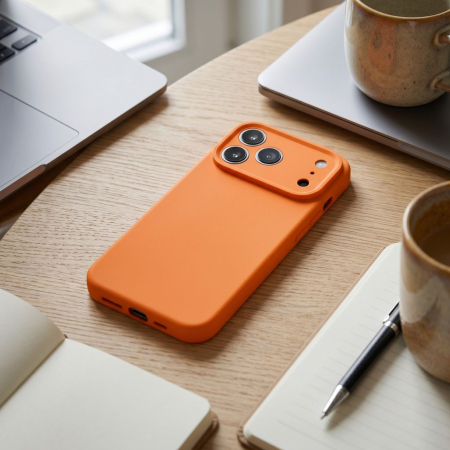 Husa de Protectie Telefon, Flippy, Compatibila cu iPhone 17 Pro Max, Silicon Premium Antisoc, Protectie Completa 360, Design Modern, Anti-Zgirieturi, Interior Microfibra, Portocaliu [4]