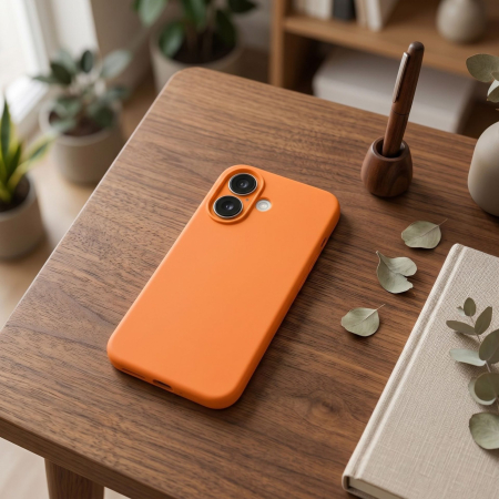 Husa de Protectie Telefon, Flippy, Compatibila cu iPhone 17, Silicon Premium Antisoc, Protectie Completa 360, Design Modern, Anti-Zgirieturi, Interior Microfibra, Portocaliu [3]