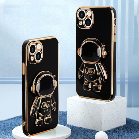 Husa de Protectie TPU 2in1, Flippy, pentru Apple iPhone 14, Astronaut cu Suport, Antisoc, Rezistenta la Impact, Protectie Camera, Negru [4]