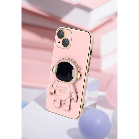 Husa de Protectie TPU 2in1, Flippy, pentru Apple iPhone 14 Plus, Astronaut cu Suport, Antisoc, Rezistenta la Impact, Protectie Camera, Roz [2]