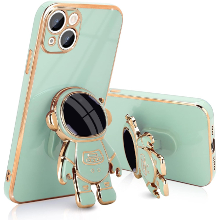 Sub 99 Lei - Husa de Protectie TPU 2in1, Flippy, pentru Apple iPhone 14 Plus, Astronaut cu Suport, Antisoc, Rezistenta la Impact, Protectie Camera, Verde