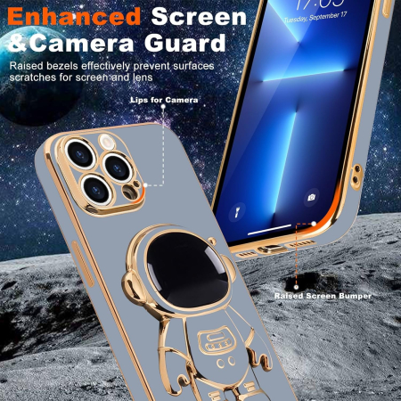 Husa de Protectie TPU 2in1, Flippy, pentru Apple iPhone 14 Pro, Astronaut cu Suport, Antisoc, Rezistenta la Impact, Protectie Camera, Albastru [3]