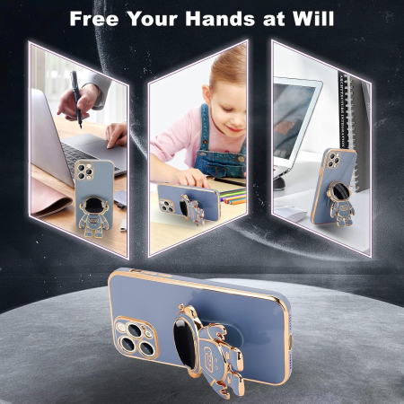 Husa de Protectie TPU 2in1, Flippy, pentru Apple iPhone 14 Pro, Astronaut cu Suport, Antisoc, Rezistenta la Impact, Protectie Camera, Albastru [2]