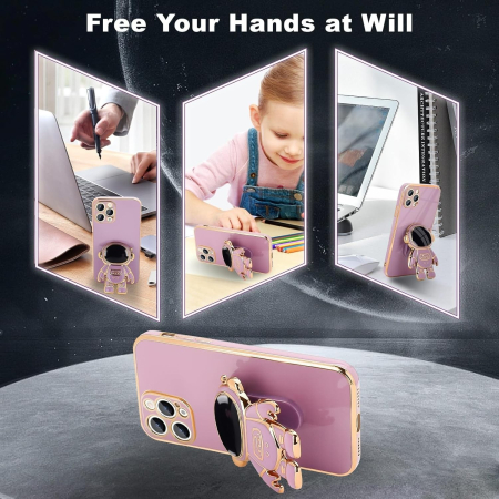 Husa de Protectie TPU 2in1, Flippy, pentru Apple iPhone 14 Pro Max, Astronaut cu Suport, Antisoc, Rezistenta la Impact, Protectie Camera, Mov [2]