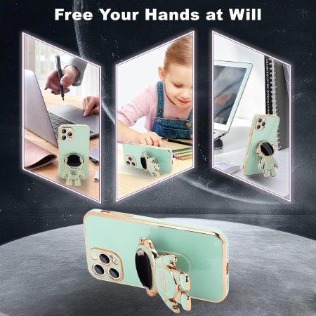 Husa de Protectie TPU 2in1, Flippy, pentru Apple iPhone 14 Pro Max, Astronaut cu Suport, Antisoc, Rezistenta la Impact, Protectie Camera, Verde [2]