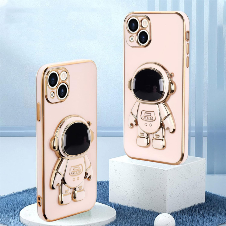 Husa de Protectie TPU 2in1, Flippy, pentru Apple iPhone 15, Astronaut cu Suport, Antisoc, Rezistenta la Impact, Protectie Camera, Roz [5]