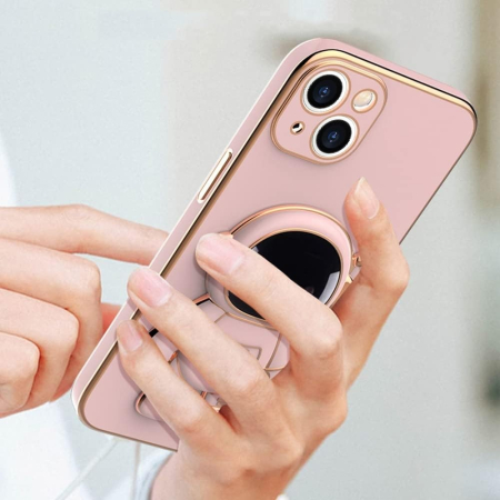 Husa de Protectie TPU 2in1, Flippy, pentru Apple iPhone 15, Astronaut cu Suport, Antisoc, Rezistenta la Impact, Protectie Camera, Roz [7]