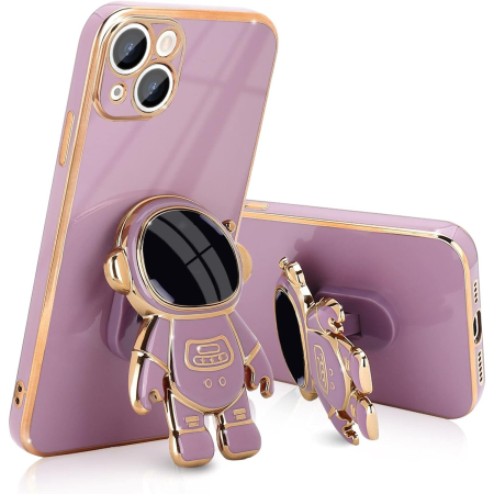 Sub 99 Lei - Husa de Protectie TPU 2in1, Flippy, pentru Apple iPhone 15 Plus, Astronaut cu Suport, Antisoc, Rezistenta la Impact, Protectie Camera, Mov