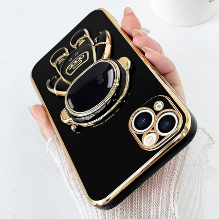 Husa de Protectie TPU 2in1, Flippy, pentru Apple iPhone 15 Plus, Astronaut cu Suport, Antisoc, Rezistenta la Impact, Protectie Camera, Negru [5]