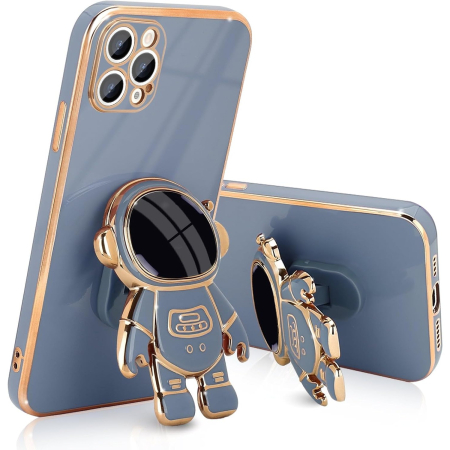 Sub 99 Lei - Husa de Protectie TPU 2in1, Flippy, pentru Apple iPhone 15 Pro, Astronaut cu Suport, Antisoc, Rezistenta la Impact, Protectie Camera, Albastru