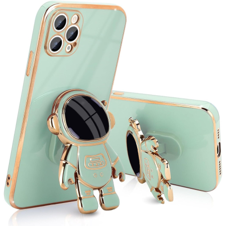 Sub 99 Lei - Husa de Protectie TPU 2in1, Flippy, pentru Apple iPhone 15 Pro Max, Astronaut cu Suport, Antisoc, Rezistenta la Impact, Protectie Camera, Verde