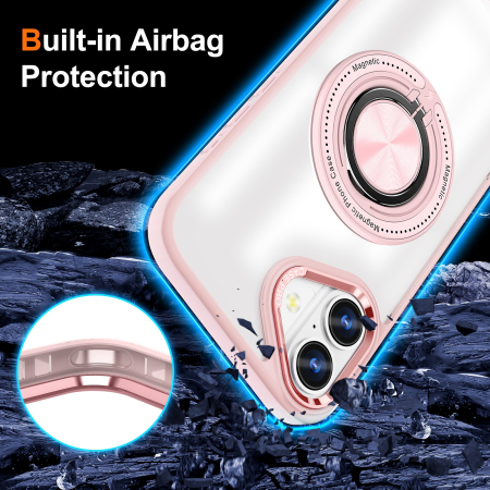 Husa de Protectie TPU, Flippy, pentru iPhone 16 Plus, Anticadere, cu Incarcare Wireless, Tehnologie Magsafe, Inel Magnetic Rotativ cu Functie de Suport, Transparent-Roz [2]
