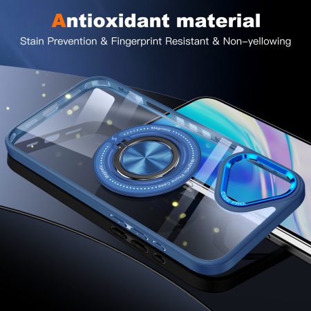 Husa de Protectie TPU, Flippy, pentru iPhone 16 Plus, cu Incarcare Wireless, Tehnologie Magsafe, Inel Magnetic Rotativ cu Functie de Suport, Transparent-Albastru Inchis [6]