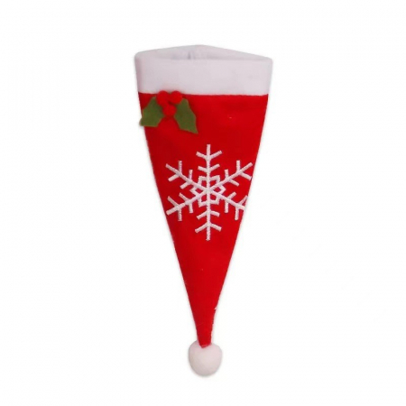 Pentru Casa si Camping - Husa decorativa festiva pentru 3 tacamuri Flippy, model caciulita cu fulg, material textil si poliester, 18 x 7 cm, rosu