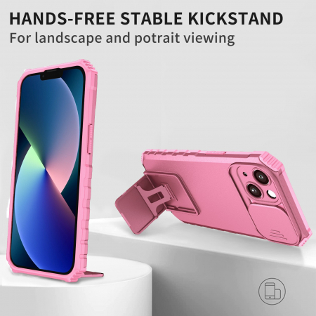 Husa Defender cu Stand pentru iPhone 11, Roz, Suport reglabil, Antisoc, Protectie glisanta pentru camera, Flippy [5]