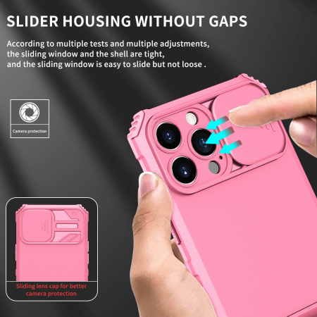 Husa Defender cu Stand pentru iPhone 11, Roz, Suport reglabil, Antisoc, Protectie glisanta pentru camera, Flippy [6]