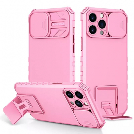 Husa Defender cu Stand pentru iPhone 12, Roz, Suport reglabil, Antisoc, Protectie glisanta pentru camera, Flippy [1]