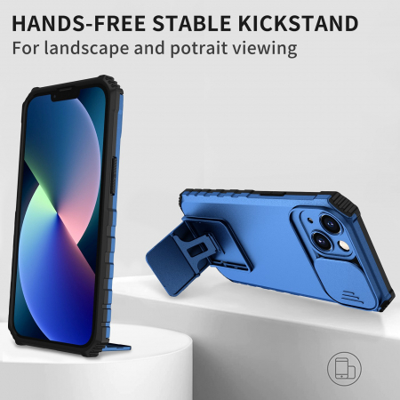 Husa Defender cu Stand pentru Samsung Galaxy S22 Ultra, Albastru, Suport reglabil, Antisoc, Protectie glisanta pentru camera, Flippy [6]