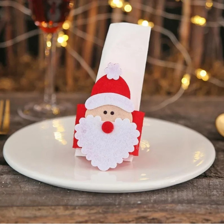 Husa deocarativa festiva pentru servetele si tacamuri, tema Mos Craciun, material textil si poliester, 5.5 x 10 cm, rosu [2]