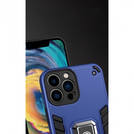 Husa Iron Warriors pentru iPhone 11, Flippy, Hybrid Ring Holder Kickstand, Albastru inchis [5]