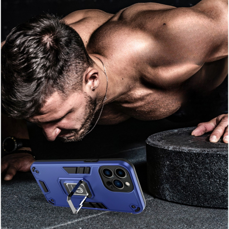 Husa Iron Warriors pentru iPhone 12, Flippy, Hybrid Ring Holder Kickstand, Albastru inchis [3]