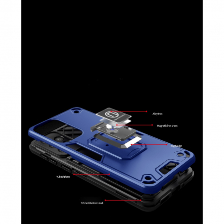 Husa Iron Warriors pentru iPhone 12, Flippy, Hybrid Ring Holder Kickstand, Albastru inchis [1]