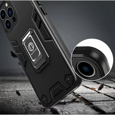 Husa Iron Warriors pentru iPhone 13, Flippy, Hybrid Ring Holder Kickstand, Negru [1]
