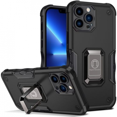 Husa Iron Warriors pentru iPhone 13, Flippy, Hybrid Ring Holder Kickstand, Negru [4]