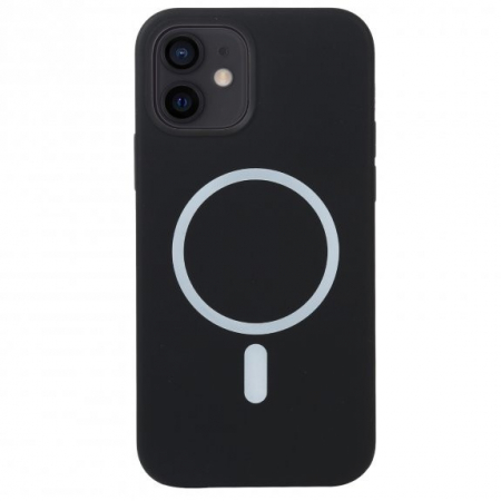 Huse de telefoane - Husa MagSafe liquid large hole magnetic shell pentru Apple iPhone 13, Full Cover, Liquid Silicone, Magnetica, Incarcare Wireless, Flippy, Negru