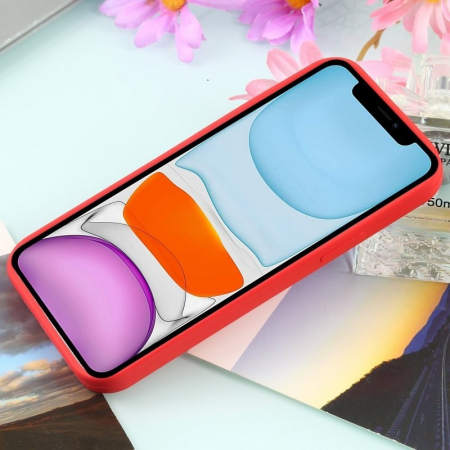 Husa MagSafe liquid large hole magnetic shell pentru Apple iPhone 13, Full Cover, Liquid Silicone, Magnetica, Incarcare Wireless, Flippy, Rosu [3]