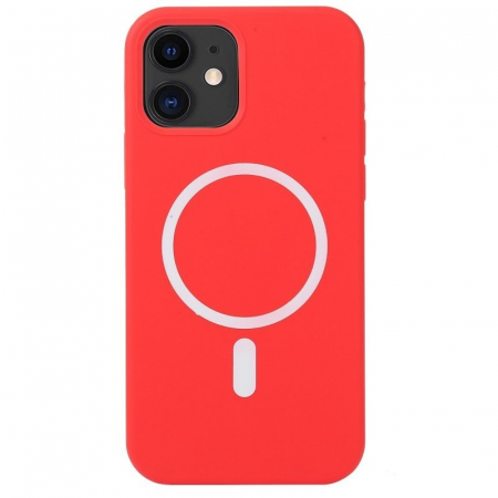 Sub 99 Lei - Husa MagSafe liquid large hole magnetic shell pentru Apple iPhone 13 Pro, Full Cover, Liquid Silicone, Magnetica, Incarcare Wireless, Flippy, Rosu