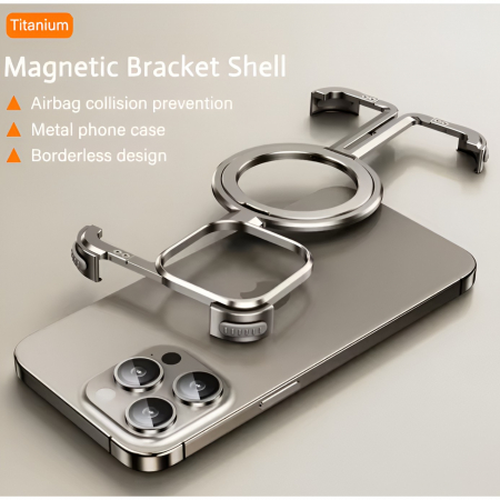 Husa MagSafe Metalica Compatibila cu iPhone 15 Pro, Flippy, Clear Case, Aliaj de Aluminiu, cu Magnet, fara Rama, Antisoc, Antizgariere, Incarcare Wireless, Gri Metalizat [6]