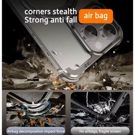 Husa MagSafe Metalica Compatibila cu iPhone 15 Pro, Flippy, Clear Case, Aliaj de Aluminiu, cu Magnet, fara Rama, Antisoc, Antizgariere, Incarcare Wireless, Gri Metalizat [9]