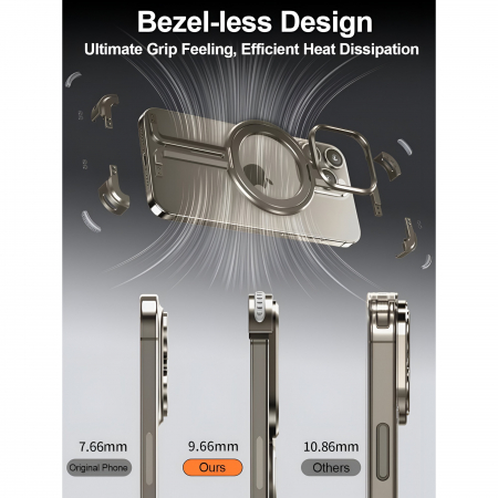 Husa MagSafe Metalica Compatibila cu iPhone 15 Pro Max, Flippy, Clear Case, Aliaj de Aluminiu, cu Magnet, fara Rama, Antisoc, Antizgariere, Incarcare Wireless, Gri Metalizat [3]