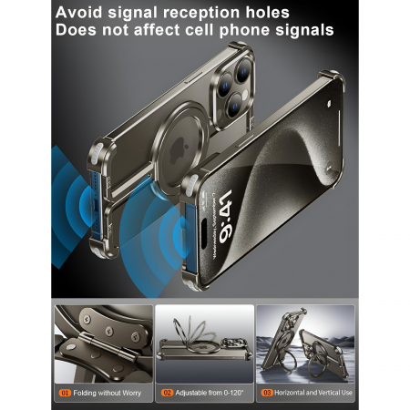 Husa MagSafe Metalica Compatibila cu iPhone 15 Pro Max, Flippy, Clear Case, Aliaj de Aluminiu, cu Magnet, fara Rama, Antisoc, Antizgariere, Incarcare Wireless, Gri Metalizat [1]