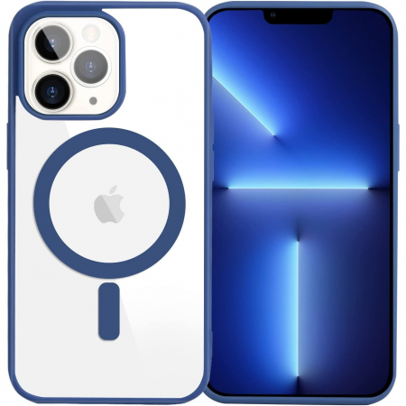 GSM - Husa MagSafe pentru Apple iPhone 11, Full Cover, Frosted Acrylic Color Big Hole, Magnetica, Incarcare Wireless, Flippy, Albastru