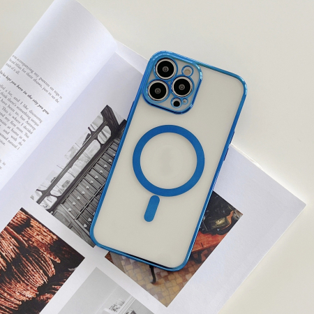 Husa MagSafe pentru Apple iPhone 11, Protectie camera, Full TPU, Margini colorate Electroplating, Magnetica, Incarcare Wireless, Flippy, Albastru [1]