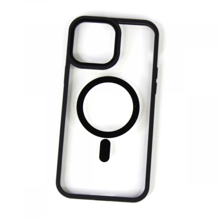 GSM - Husa MagSafe pentru Apple iPhone 12/ 12 Pro, Full Cover, Frosted Acrylic Color Big Hole, Magnetica, Incarcare Wireless, Flippy, Negru