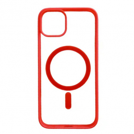 GSM - Husa MagSafe pentru Apple iPhone 13, Full Cover, Frosted Acrylic Color Big Hole, Magnetica, Incarcare Wireless, Flippy, Rosu